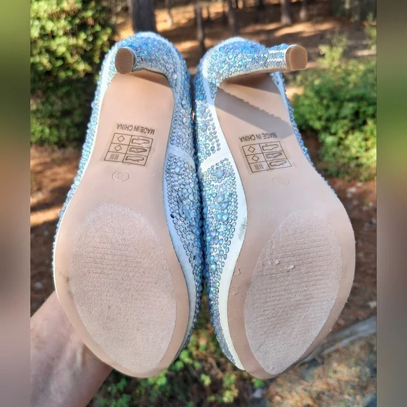 Lauren Lorraine Rhinestone Studded Stiletto Heel Peep Toe Sandals Size 8 - Picture 7 of 8